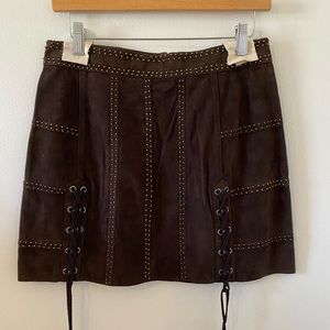 NWT Haute Hippie Brown Leather Lace-up Mini Skirt size 6